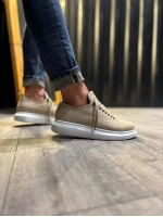 Meverk Süet Erkek Sneaker Ayakkabı – Kalın Taban Günlük Krem