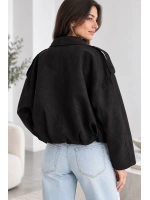 Kadın Astarlı Süet Görünümlü Bomber Mont / Ceket - Siyah