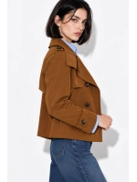 Kadın Cep Detaylı Dik Yaka Astarlı Mevsimlik Kısa Trençkot- Taba
