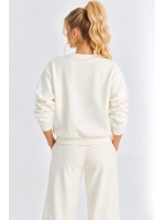 Kadın Çiçek Aksesuarlı Şardonlu Üç İplik Oversize Sweatshirt - Beyaz