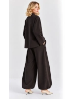 Kadın Çin Düğme Detaylı Oversize Tunik Bluz ve Lastik Paça Takım - Acı Kahve