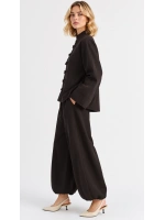 Kadın Çin Düğme Detaylı Oversize Tunik Bluz ve Lastik Paça Takım - Acı Kahve