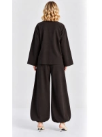 Kadın Çin Düğme Detaylı Oversize Tunik Bluz ve Lastik Paça Takım - Acı Kahve