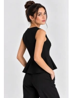 Kadın Düğme Detaylı V Yaka Peplum Örgü Yelek- Siyah