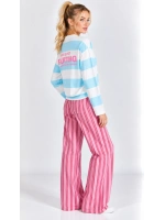Kadın Flirting Yazı Baskılı Çizgili Bisiklet Yaka Oversize Sweatshirt- Mavi-Beyaz
