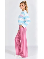 Kadın Flirting Yazı Baskılı Çizgili Bisiklet Yaka Oversize Sweatshirt- Mavi-Beyaz
