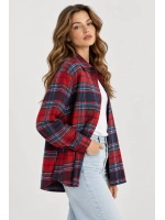 Kadın Kışlık Kalın Oduncu Gömlek Oversize Kareli Casual Gömlek- Kırmızı-Lacivert
