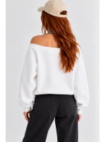 Kadın Lucky 96 Baskılı Kayık Yaka Çift Görünümlü Sweatshirt - Beyaz