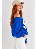 Kadın Lucky 96 Baskılı Kayık Yaka Çift Görünümlü Sweatshirt - Saks