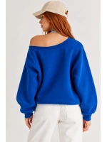 Kadın Lucky 96 Baskılı Kayık Yaka Çift Görünümlü Sweatshirt - Saks