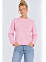 Kadın Oversize Bisiklet Yaka Triko Kazak- Pembe
