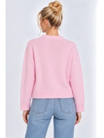Kadın Oversize Bisiklet Yaka Triko Kazak- Pembe