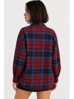Kadın  Oversize Ekose Desenli Düğmeli Oduncu Gömlek - Bordo