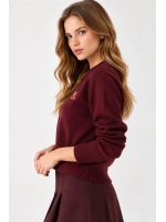 Kadın Peluş Teddy Ayıcık Nakışlı Bisiklet Yaka Basic Triko Kazak  - Bordo