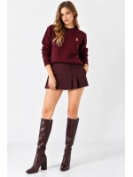 Kadın Peluş Teddy Ayıcık Nakışlı Bisiklet Yaka Basic Triko Kazak  - Bordo