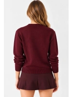 Kadın Peluş Teddy Ayıcık Nakışlı Bisiklet Yaka Basic Triko Kazak  - Bordo