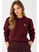 Kadın Peluş Teddy Ayıcık Nakışlı Bisiklet Yaka Basic Triko Kazak  - Bordo