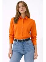 Liora Kadın Uzun Kollu Düğmeli Klasik Yaka Gömlek – Günlük & Ofis Şıklığı Turuncu