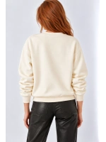 Kalp İşlemeli Kadın  Sweatshirt- Bej
