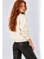 Kalp İşlemeli Kadın  Sweatshirt- Bej