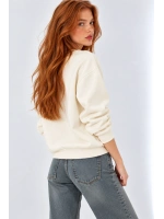 Kalp İşlemeli Kadın  Sweatshirt - Ekru
