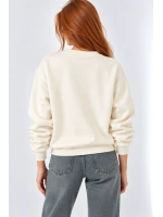 Kalp İşlemeli Kadın  Sweatshirt - Ekru