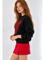 Kalp İşlemeli Kadın Sweatshirt- Siyah