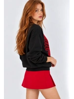 Kalp İşlemeli Kadın Sweatshirt- Siyah