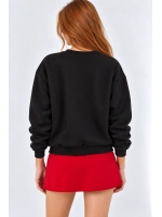 Kalp İşlemeli Kadın Sweatshirt- Siyah