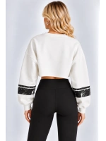 Malibu Baskılı Rahat Kesim Bisiklet Yaka Crop Sweatshirt - Beyaz