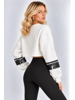 Malibu Baskılı Rahat Kesim Bisiklet Yaka Crop Sweatshirt - Beyaz