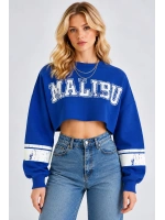 Malibu Baskılı Rahat Kesim Bisiklet Yaka Crop Sweatshirt  - Saks