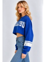 Malibu Baskılı Rahat Kesim Bisiklet Yaka Crop Sweatshirt  - Saks