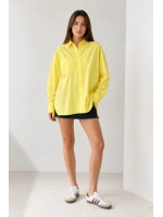 Menri Kadın Oversize Pensli Cepli Poplin Gömlek - Sarı