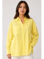 Menri Kadın Oversize Pensli Cepli Poplin Gömlek - Sarı