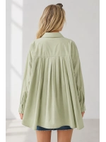 Menri Kadın Oversize Pensli Cepli Poplin Gömlek - Yeşil