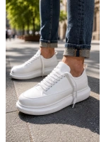 Meverk Cilt Erkek Sneaker Ayakkabı – Kalın Taban Günlük Beyaz