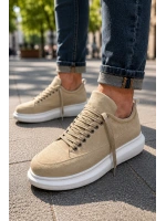 Meverk Süet Erkek Sneaker Ayakkabı – Kalın Taban Günlük Krem