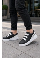Mirox Erkek Bağcıksız 3 Bant Lastikli Günlük Sneaker Ayakkabı - Siyah Beyaz