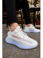 Morven Erkek , Kadın Triko Sneaker Ayakkabı – Günlük Bağcıklı Hafif Spor Modeli - Beyaz