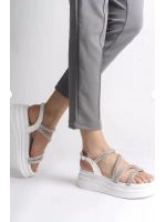 NEW İnce Tokalı Taşlı Şeritli Ortopedik Taban Kadın Sandalet RİLEY - Beyaz