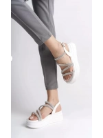 NEW İnce Tokalı Taşlı Şeritli Ortopedik Taban Kadın Sandalet RİLEY - Beyaz