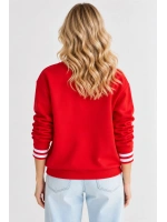 Oversize Teddy Kumaş Nakışlı Bisiklet Yaka Kadın Sweatshirt - Kırmızı