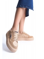 Pinter  Bağcıklı Ortopedik Taban Desenli Kadın Sneaker Spor Ayakkabı - Ten