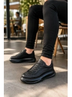 Rovero Erkek Bağcıklı Cilt Günlük Sneaker Ayakkabı – Siyah