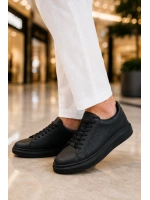 Tromto Bağcıklı Cilt Delikli Erkek Günlük Sneaker Ayakkabı - Siyah