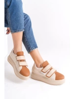 Vera Çift Cırtlı Kadın Günlük Sneaker Kalın Taban Rahat Ayakkabı - Taba