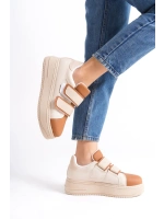 Vera Çift Cırtlı Kadın Günlük Sneaker Kalın Taban Rahat Ayakkabı - Taba