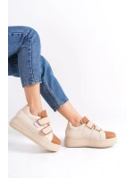 Vera Çift Cırtlı Kadın Günlük Sneaker Kalın Taban Rahat Ayakkabı - Taba