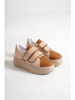Vera Çift Cırtlı Kadın Günlük Sneaker Kalın Taban Rahat Ayakkabı - Taba